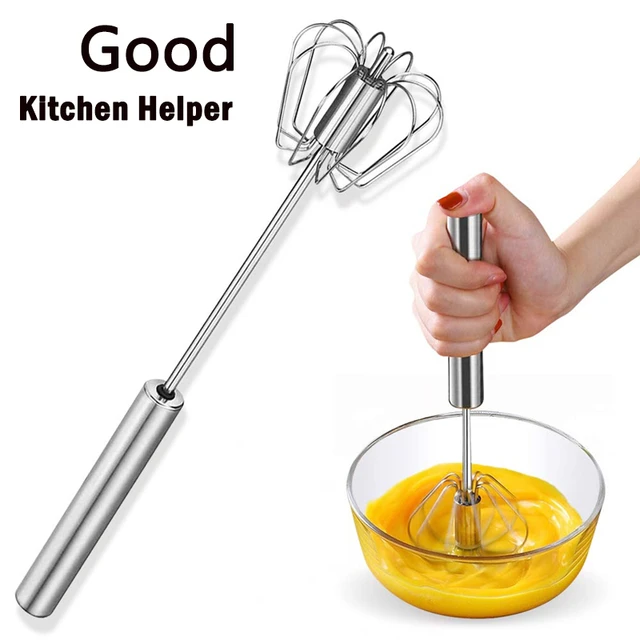 Stainless Steel Manual Whisk Egg Beater Rotary Handheld Egg Frother Mixer  Cooking Tool Kitchen(White)