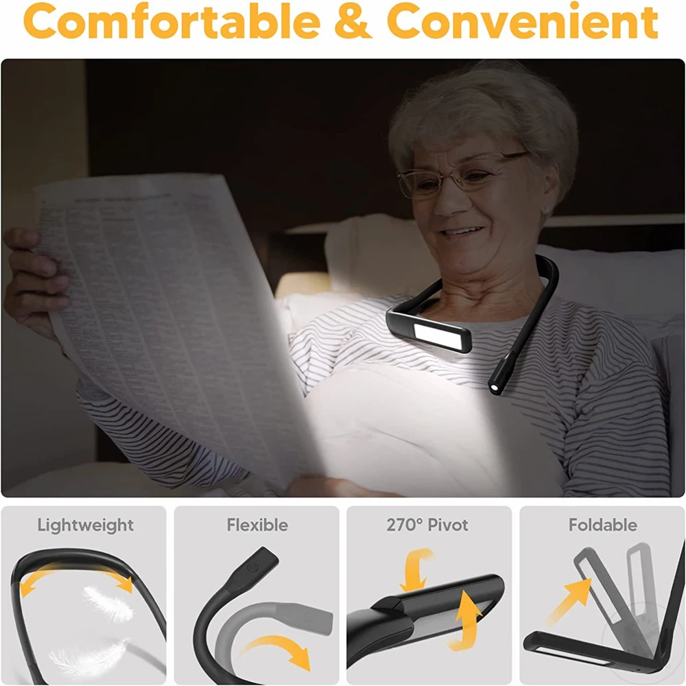2000mAh Usb Rechargeable Neck Reading Light for Bed Flexible Led Book Light Eye-friendly LED Booklight Reading Lamp Night Light