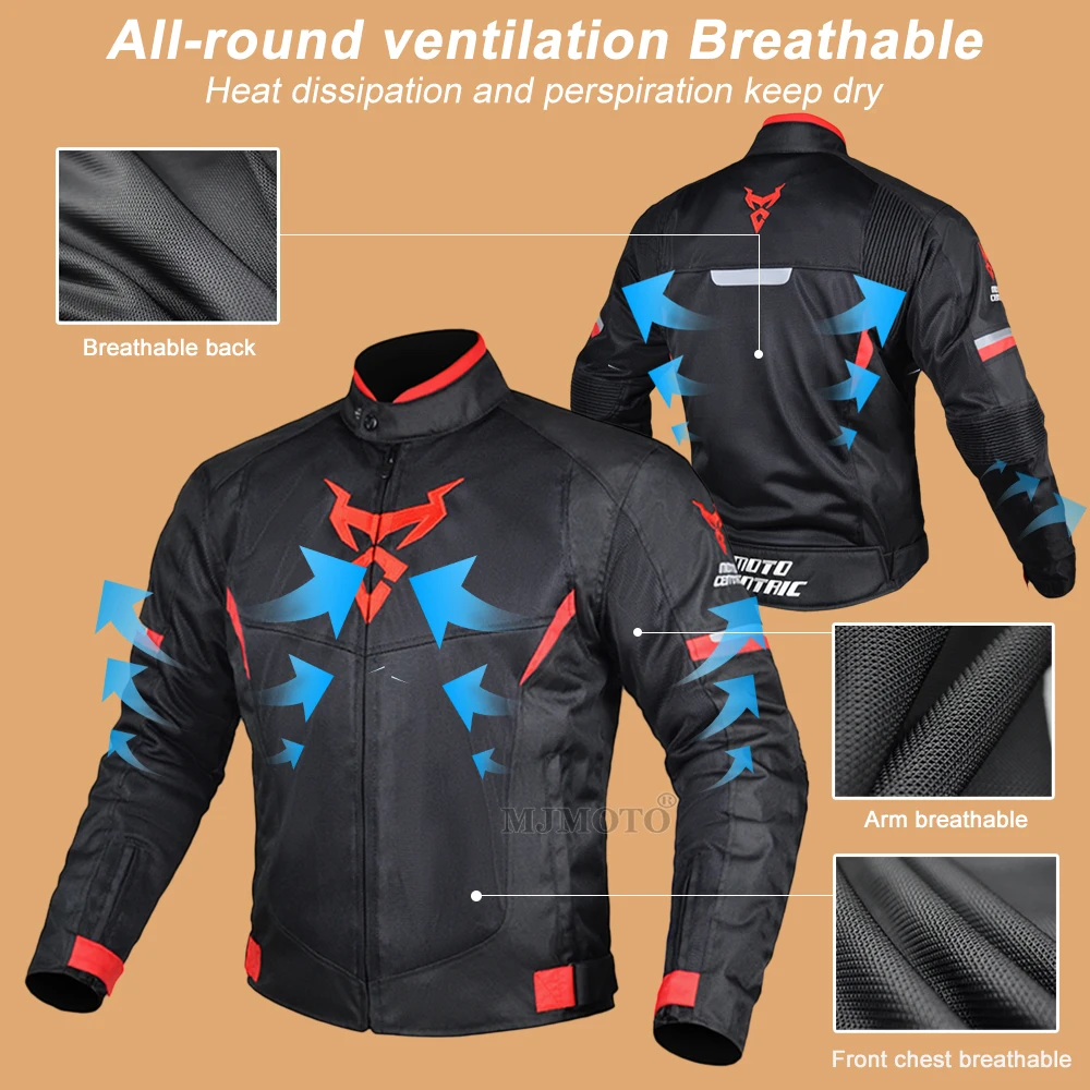 Summer New Motorcycle Jacket Men Moto Protective Gear Motocross Enduro Racing Reflective Oxford Jacket Motorbike Clothing