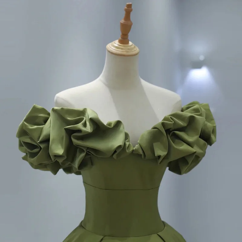 Elegante Groene Lange Prom Avondjurken Voor Vrouwen Zomer 2023 Sexy Strapless Rose Bloemenhals Verjaardagsfeest Verlovingsjurk