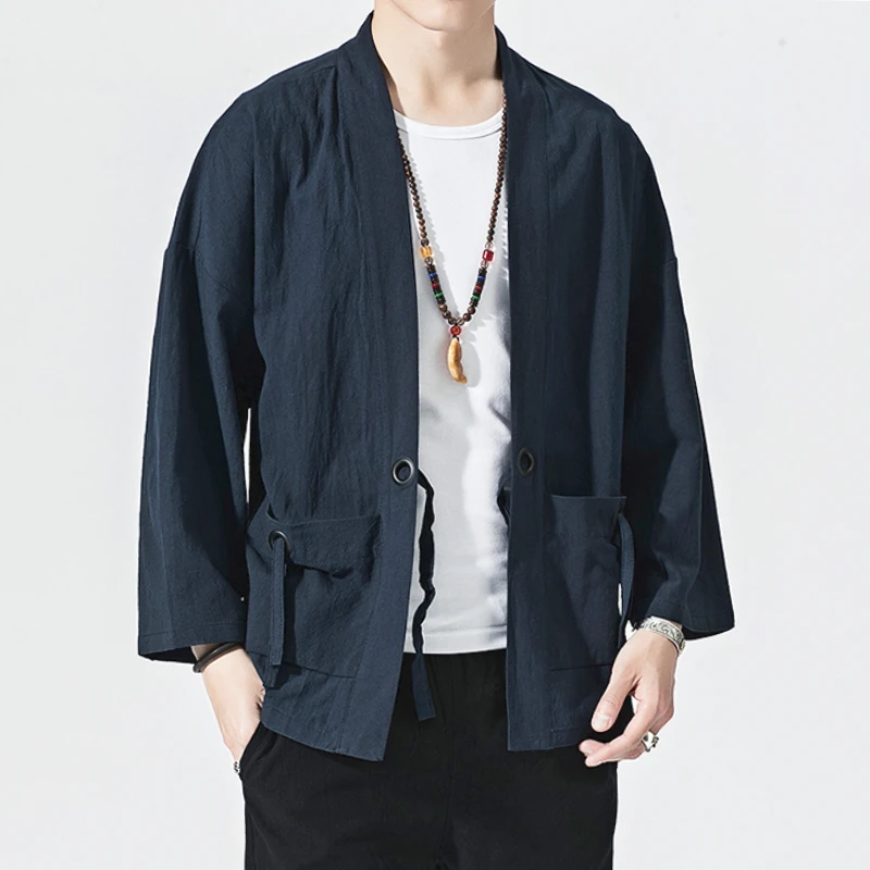 Men Kimono Cardigan Coat Japanese Haori Yukata Casual Outerwear Male Samurai Costume Clothing Summer Beach Kimono Jacket