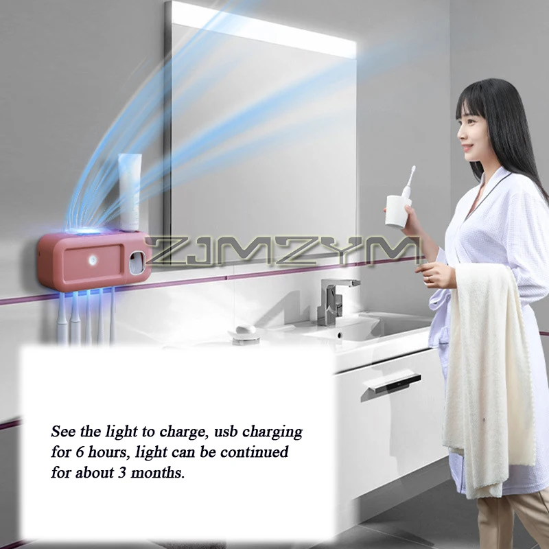 Uv Smart Sterilizing Toothbrush Holder Nail Free Mounting Long-term Standby Automatic Toothpaste Squeezer