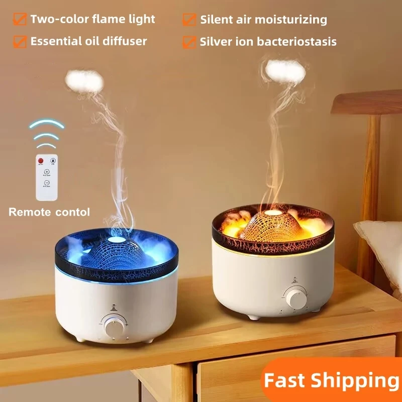 Flame Volcano-Humidificateur d'air à ultrasons, diffuseur d'arômes de feu,  brumisateur, diffuseur d'huiles essentielles, diffuseur de méduse, parfum  pour la maison et la chambre