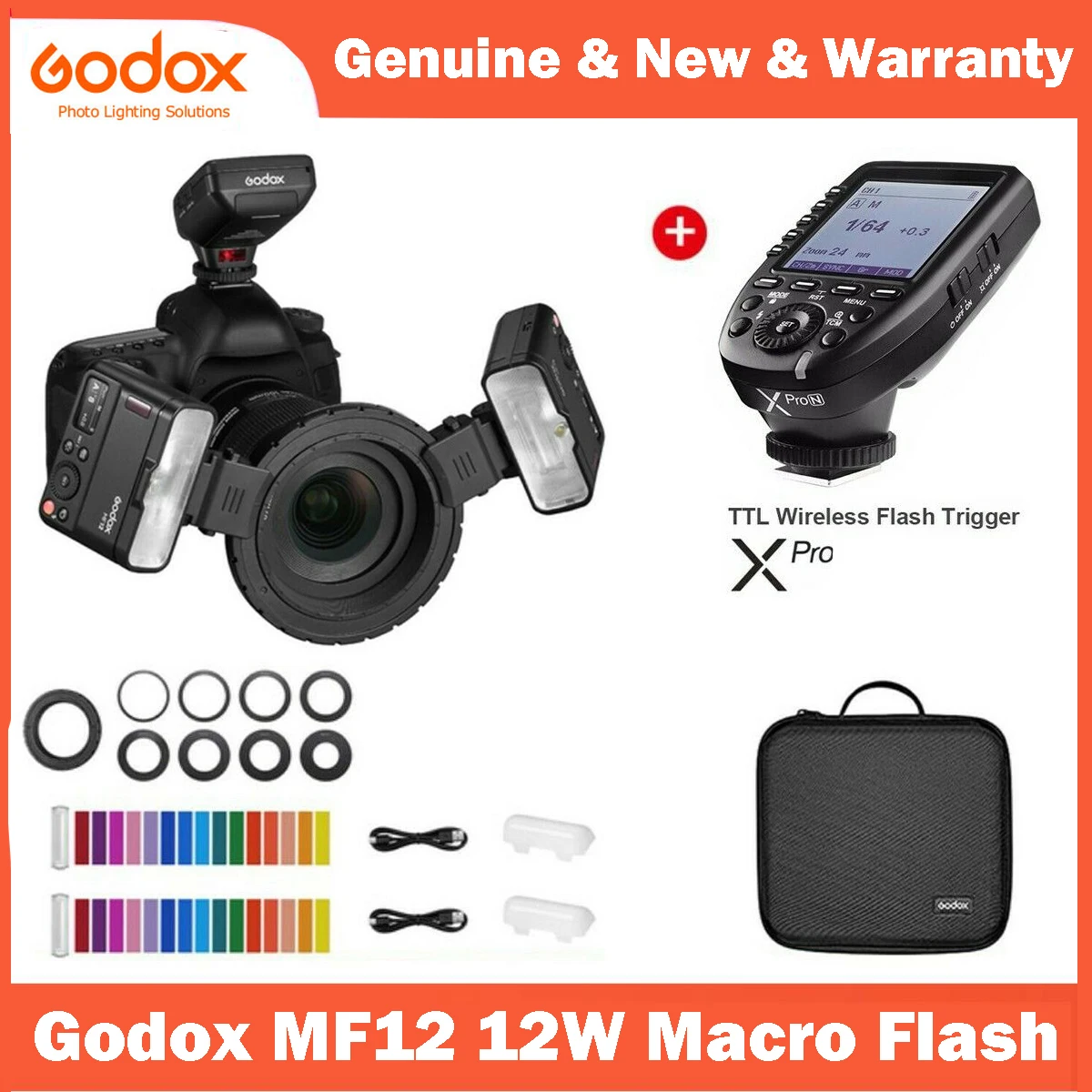 Godox MF12 MF12-K2 Macro Flash Light 2.4GHz Wireless Control built-in X System TTL Flash Speedlite with Color Filter For Canon