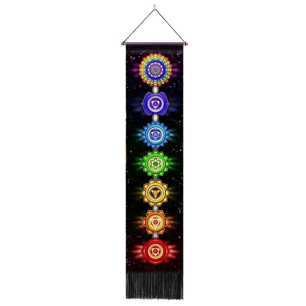 Décoration Murale Chakra En Bois - 135mm - 7 Signes Énergétiques Pour Méditation Et Yoga - Décoration Zen