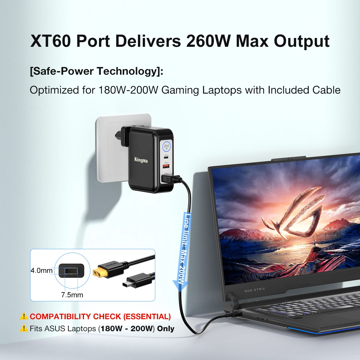 200W 260W 노트북 충전기 (아수스 ROG Zephyrus G16 G14 TUF Gaming A14 A16 ROG Flow Z13 GZ302 GZ302EA TUF A14 FA401KM 2024-2026년