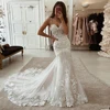 Ivory Mermaid Wedding Dresses Lace Appliques Tulle Bridal Gowns with Court Train Sweetheart Straps Vintage Wedding Gowns 2023 1