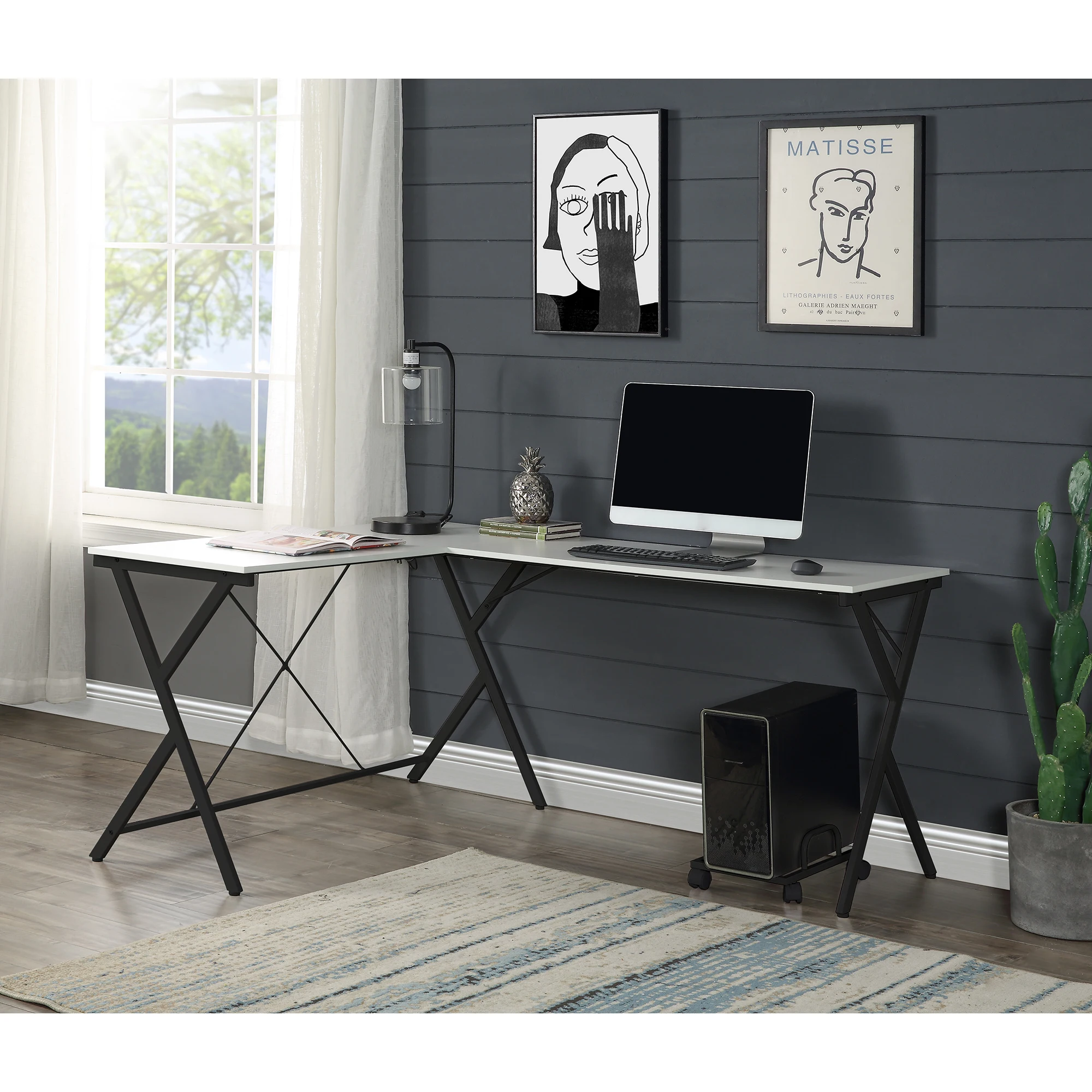 [Flash Sale]Dazenus Corner Computer Desk L-Shaped Office Game Table in White/Black Finish Ideal for Office Study & Game[US-W] acme comet full bed frame white finish