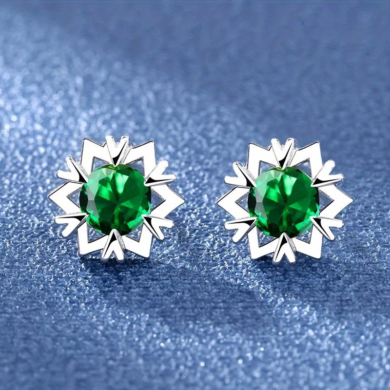 Female Cute Snowflake Stud Earring Rainbow Crystal Multicolor Zircon Earrings For Women Vintage Silver Color Jewelry Xmas Gifts