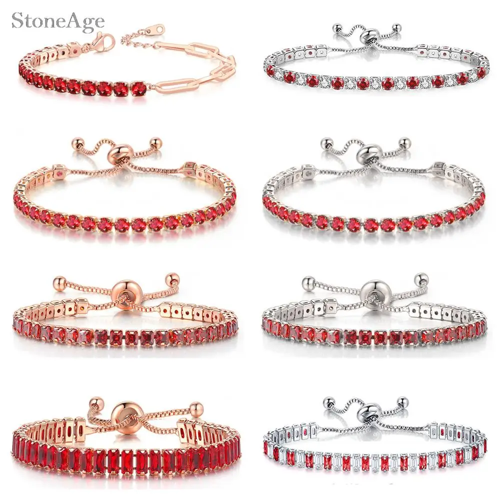 Schickes rotes Zirkon kurzes Tennis armband für Frauen Männer schillernde Kristall verstellbare Kette auf Hand Modeschmuck Drops hip Großhandel