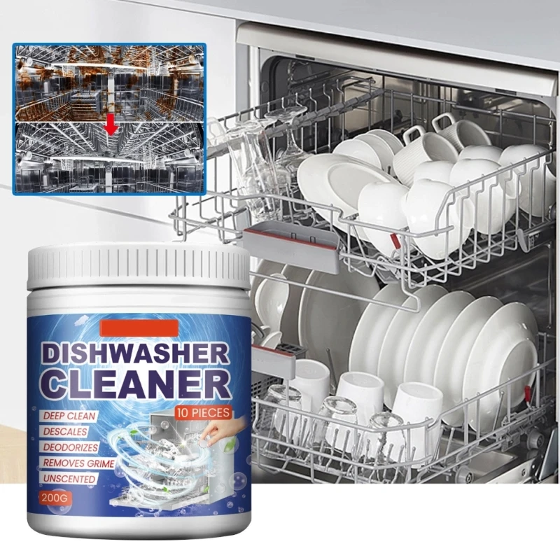 Effective Dishwasher Cleaner Tablets Say Goodbye to Grease and Odors,for Busy Households Restaurants 200G/Bottle
