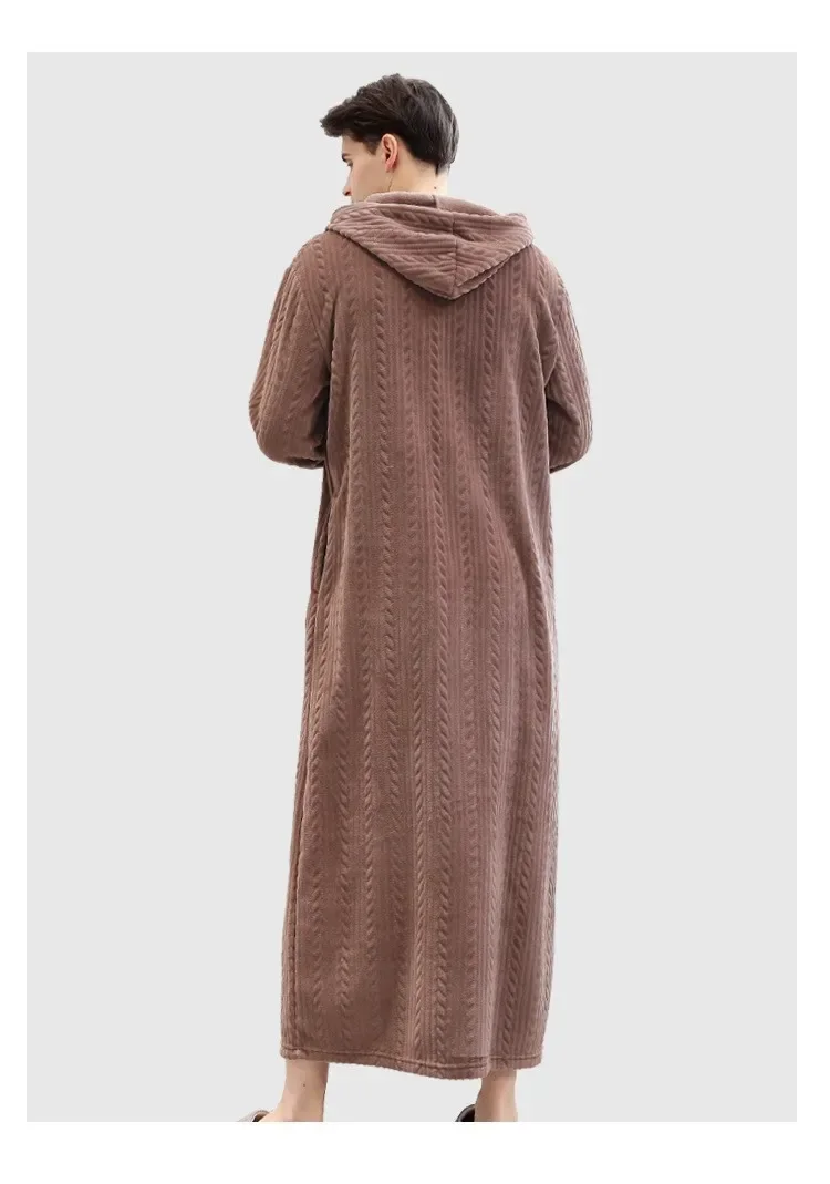 Men's Plus Fat and Oversized Home Clothes Winter Flannel Pajamas Zipper Bathrobe Warm Pajamas Solid Color Long Pajamas 5 undefined