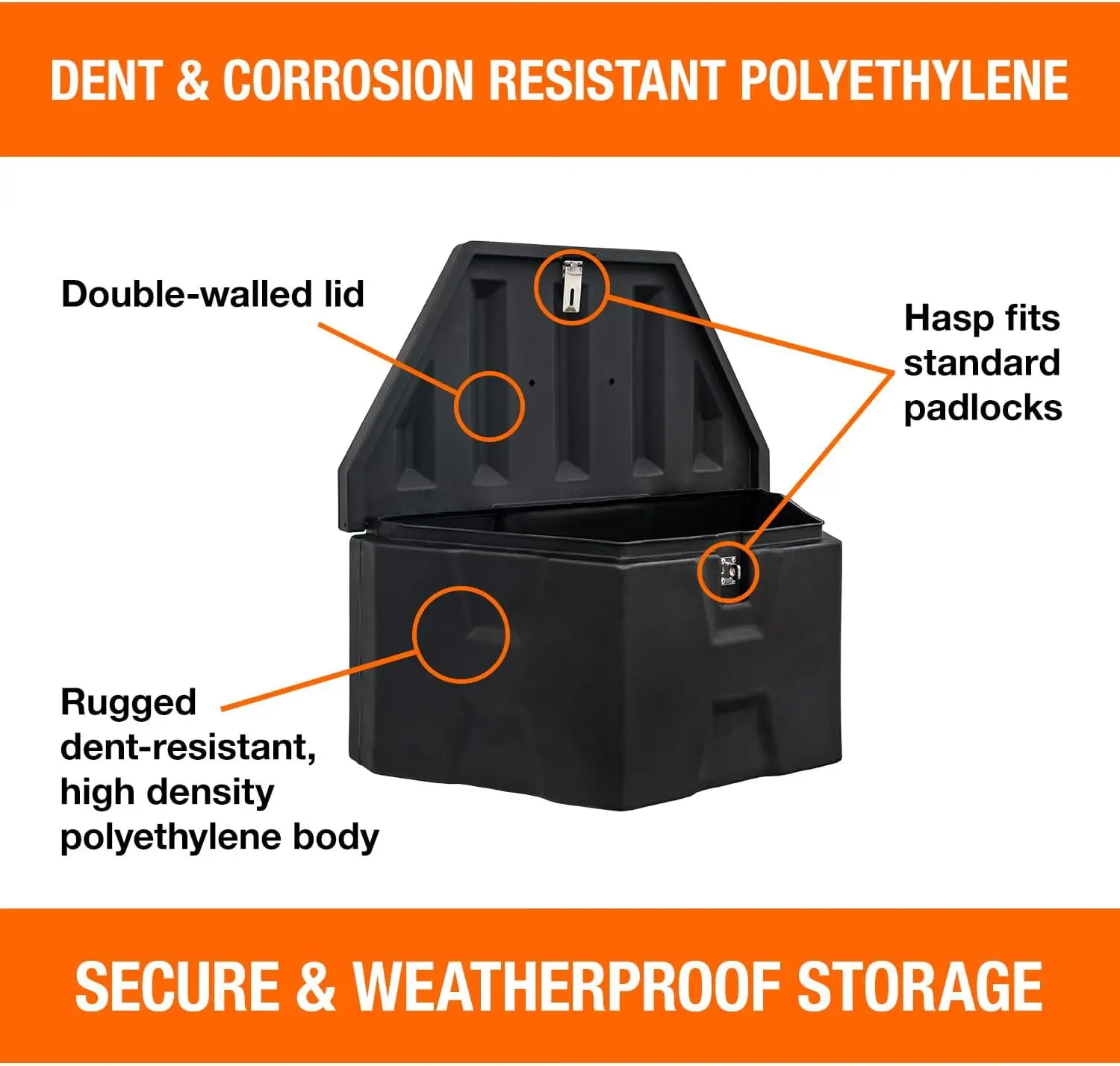 1701680 Black Poly Trailer Tongue Truck Tool Cargo Storage Box,18 x 19 x 36 Inch, Made In The USA, Trailer Tongue Box For Storag