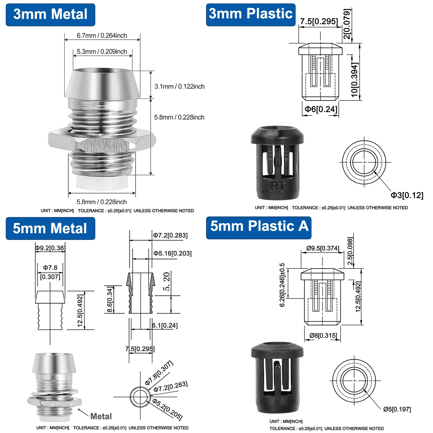 Lamp holder 3mm 5mm 8mm 10mm LED holder socket clip bezel light emitting diode lamp base cover metal chrome plastic display blub cup case