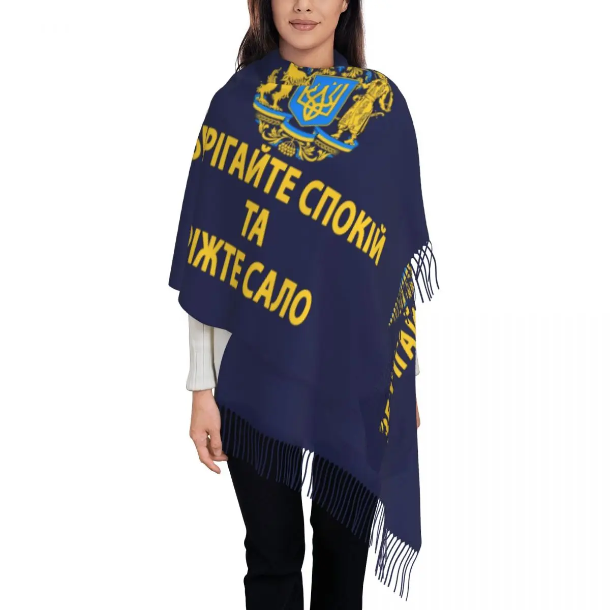 Ukraine Flag Ukrainian Tryzub Tassel Scarf Women Soft Patriotic Shawls