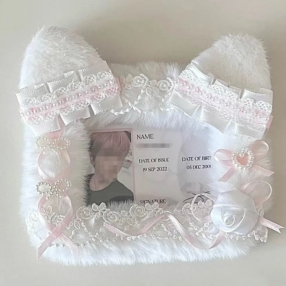 Kpop Card Sleeve Poker Storage Decor Plush Cat Ears Cute Photocard Top Loader School Stationery  Photo Card Holder