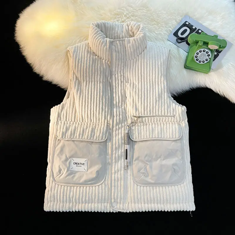 New Autumn Winter Men\'s Vest Sleeveless Cardigan Loose Coat Corduroy Jacket Retro Luxurious Brand Tops Cotton Waistband Warm