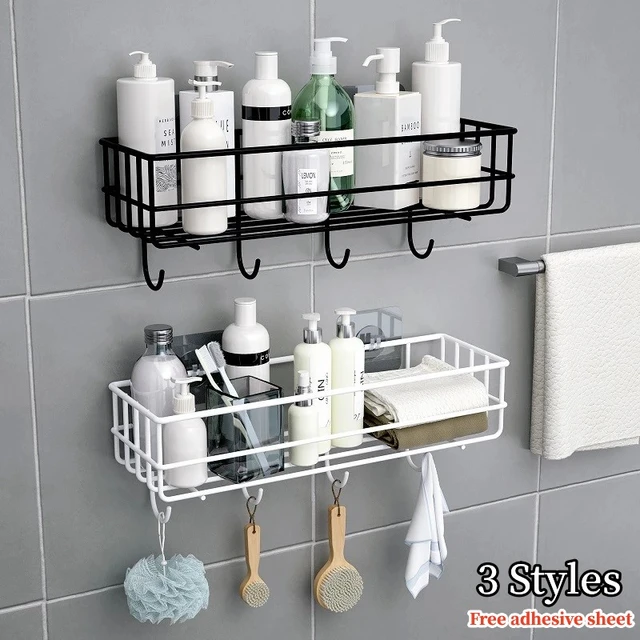 1pc Bathroom Shelf, Wall Hanging Toilet Storage Rack, Stainless Steel  Bathroom Tray, Wall Mounted Corner Shower Caddy With Hooks, Bathroom  Accessories