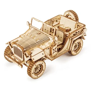 Robotime Rokr 3D Wooden Puzzle Montessori Toys Steam Train, Army Jeep, Heavy Truck Model Building Kits for Kids 7