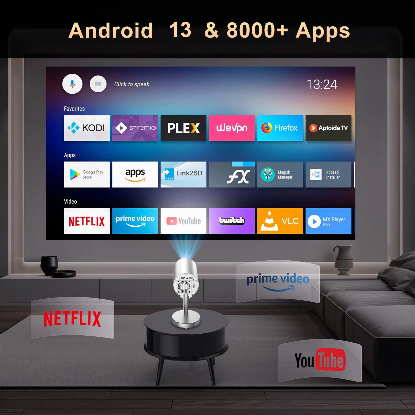 Mini Native 1080P HD 4K Video Projector Android WiFi Bluetooth - Image 2