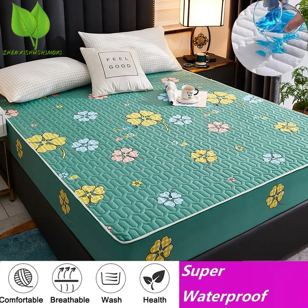 

Waterproof Fitted Bed Sheet, Skin-Friendly, Mattress Cover, Pad Stretch, Breathable, Latex Mattress Protector, Living Room