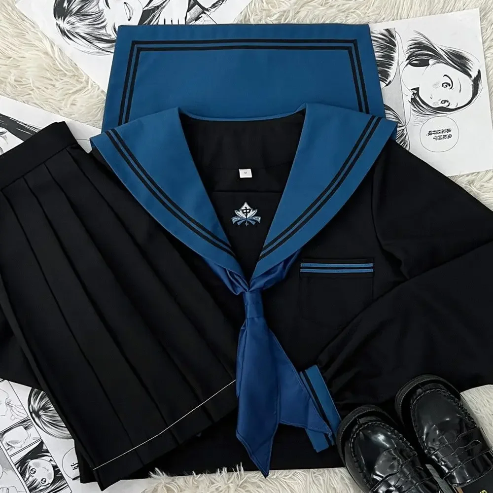 Japanese School Girl JK Uniform Skirts Suit Women Girl Bow Sailor Blouses Pleated Short Skirt Sailor Uniform JK Navy Costumes