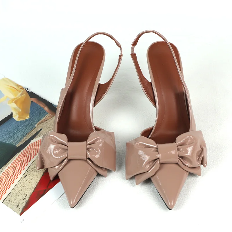 Trendy Bow Knot Women Stiletto Shoes Elegant Wedding Bridal Slingbacks Luxury Design Super High Heels Sandals for Ladies