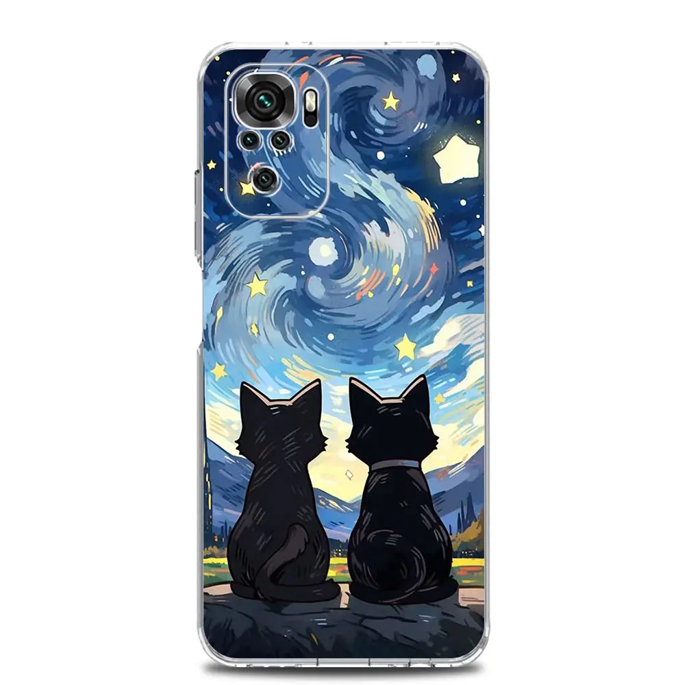 Clear Cat Van Gogh Starry Sky TPU Phone Case Cover