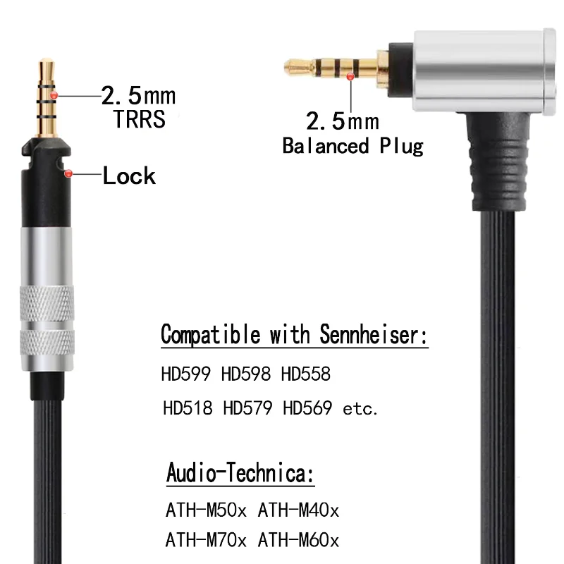 Фото Сменный кабель для наушников Sennheiser HD598 HD558 HD559 HD518 HD560s 3,5 мм стерео бас аудио кабель 2,5/4,4 мм Баланс №5