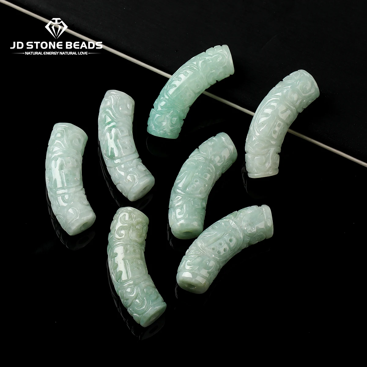 1 Stück Naturstein Smaragd Jadeit geschnitzt Hui Wen Rohrform Perlen Edelstein für Schmuckherstellung DIY Halskette Armband Zubehör