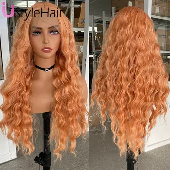 Orange Lace Front Wig Synthetic Long Deep Wave Wig 13x4 Natural Looking Daily Use Wig Heat Resistant Daily Use Cosplay Lace Wigs