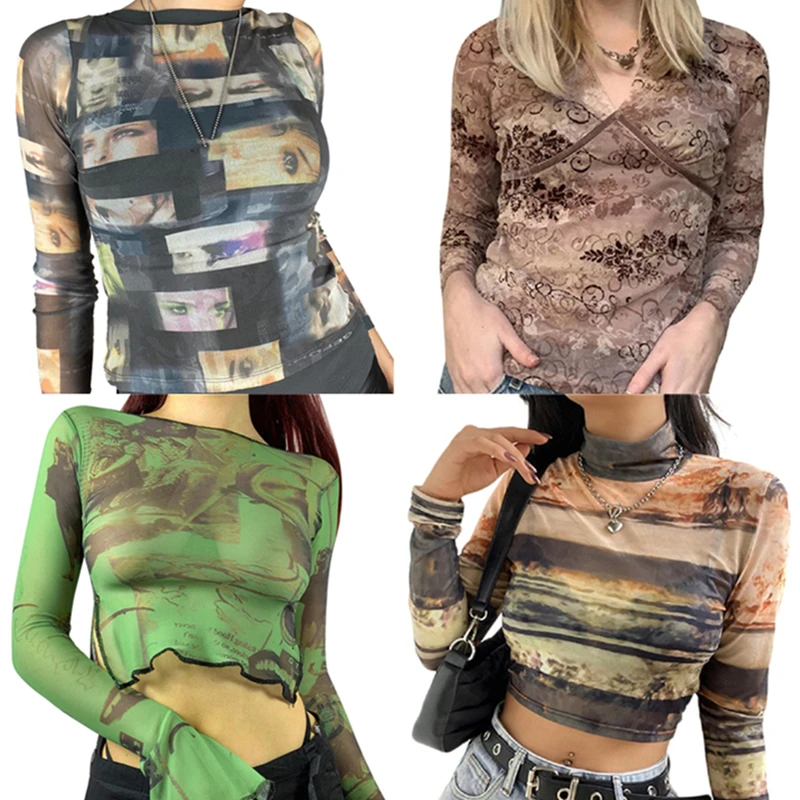 Fairy Grunge Shirt Basic Mesh Print Top Women E Girl Gothic Punk Style T-shirts Tees Clothes Street Tops Womens Clothing 1 Fairy Grunge Shirt Basic Mesh Print Top Women E Girl Gothic Punk Style T-shirts Tees Clothes Street Tops Womens Clothing