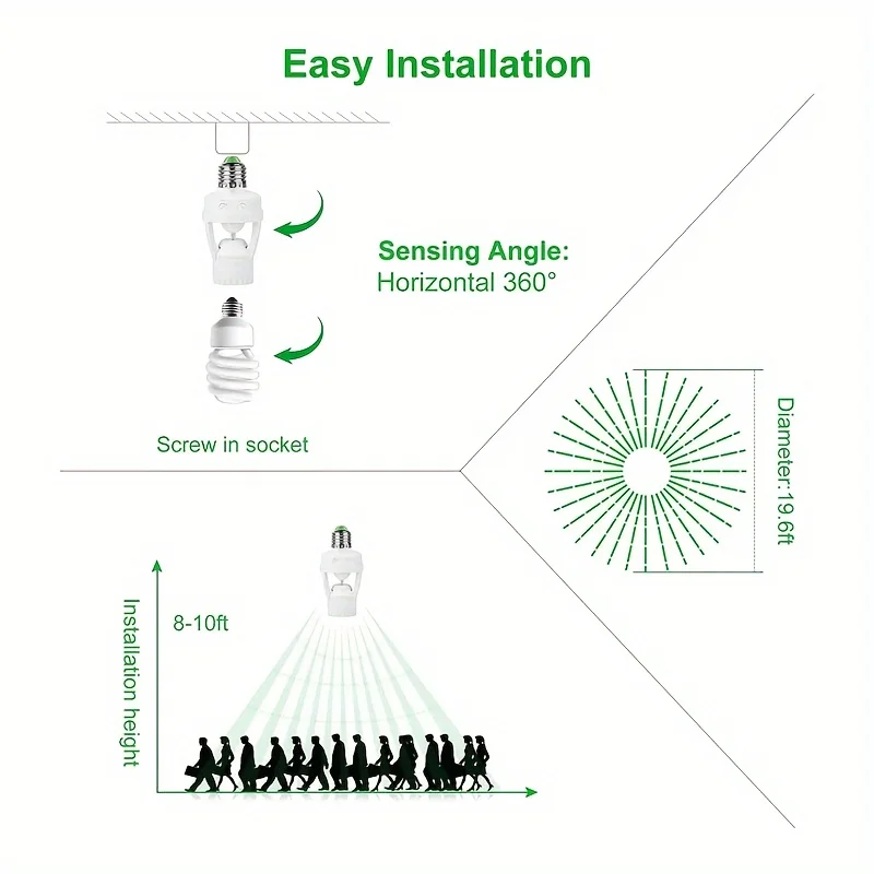 E27 Led Lamp Base Motion Sensor Auto On/Off Infrared Light Control 110-240V Smart Infrared LED Bulb Holder PIR Switch Automatic