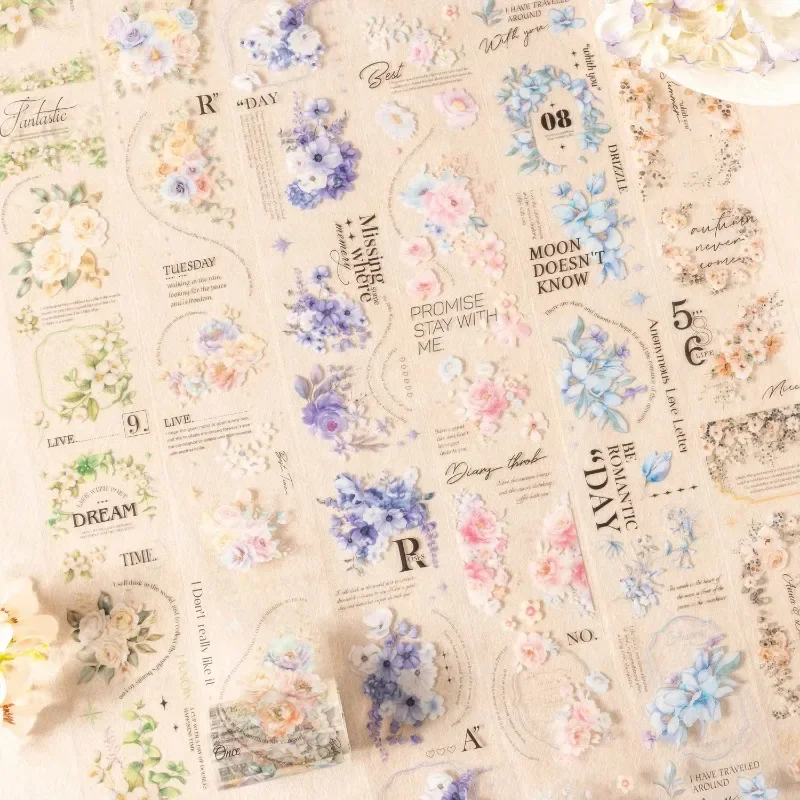 1Roll Speak Series INS Flower Handbook DIY Decorative PET Tape Smell the Flowers Stickers Adhesives Scrapbook 60mm*2m 4