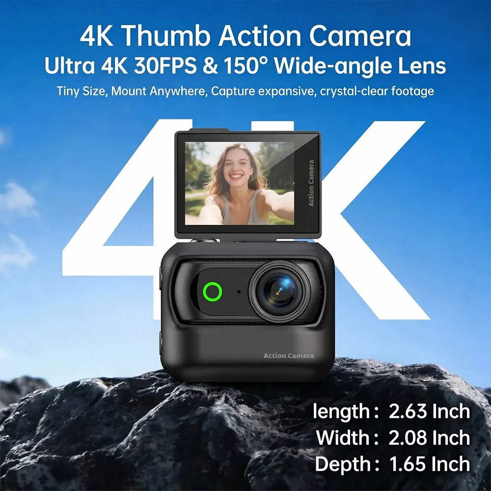 ANSVICAM 4K WiFi 마그네틱 POV 미니 액션 카메라(충전 케이스 포함) 흔들림 방지 웨어러블 포켓 비디오 블로깅 캠 헬멧 바디캠