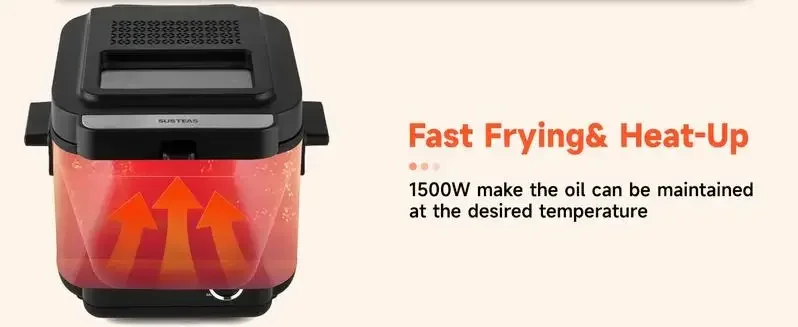 Description Picture 5 of itemSUSTEAS Deep Fryer with Basket, 1500W Electric Deep Fryers for Home Use with Temperature Control, Removable Lid and 2.5L/1.5L