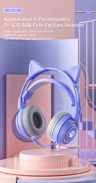 Purple Cat Ear Headphones Purple Headset For Ps4 Cat Ear