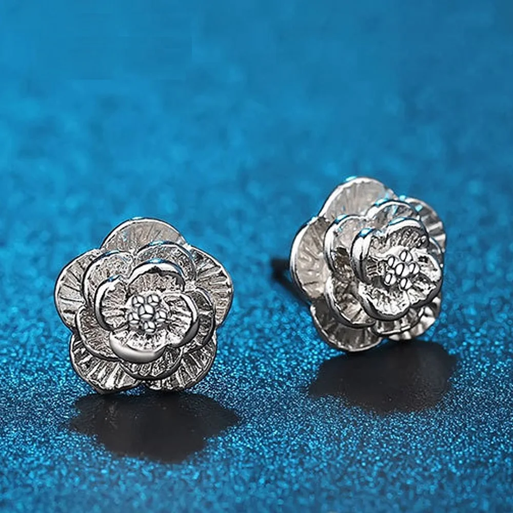 Orecchini A Rosa In Argento 925 Placcato Oro Rosa - LINSTER, Borchie A Fiore Ipoallergeniche Per Donna, Con Portagioie