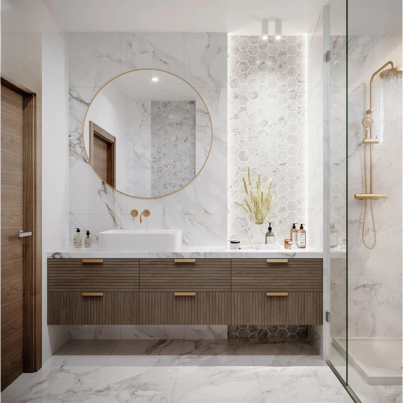 

Modern simple American solid wood bathroom cabinet combination custom washstand bathroom wall-mounted washbasin cabinet
