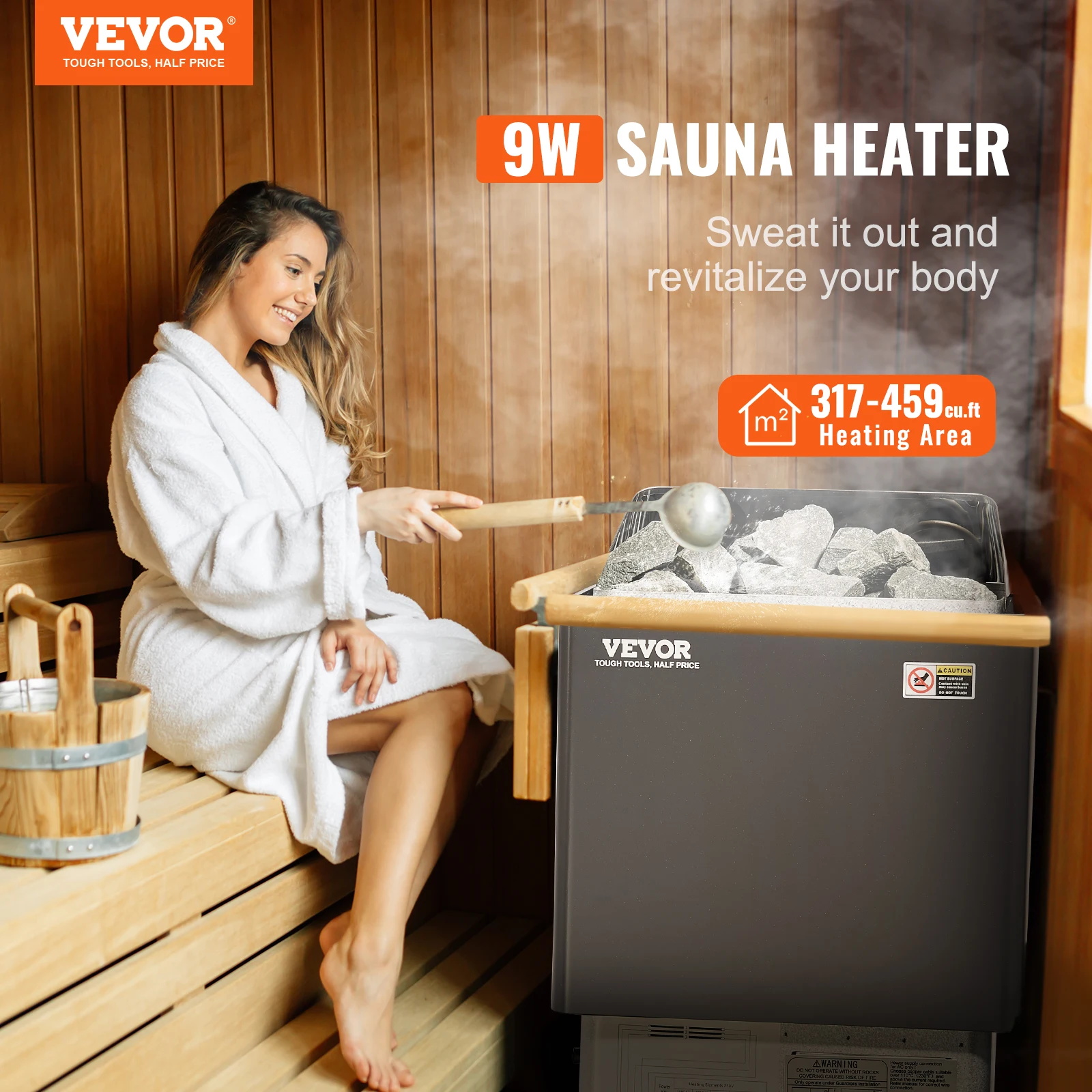 VEVOR Sauna Heater 3/4.5/6/9KW 220V Electric Sauna Stove Steam Bath Sauna Heater for Max. 317-459 Cubic Feet Home Hotel Spa 2