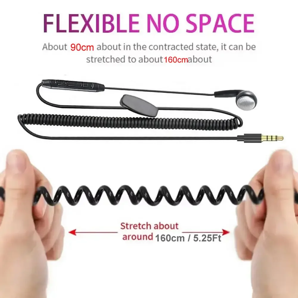 3.5MM / Type C Single Side Wired Earphone In-Ear Headphone Spring Retractable Coiled Cable Handsfree Headset USB C Jack Earbuds 4
