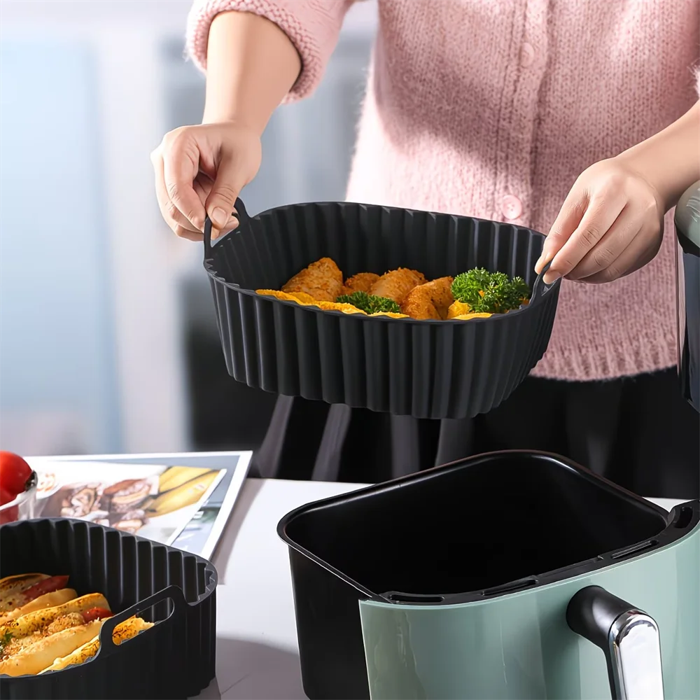 Durable Silicone Air Fryer Liner - 8-Inch Square, Reusable and Easy to Clean