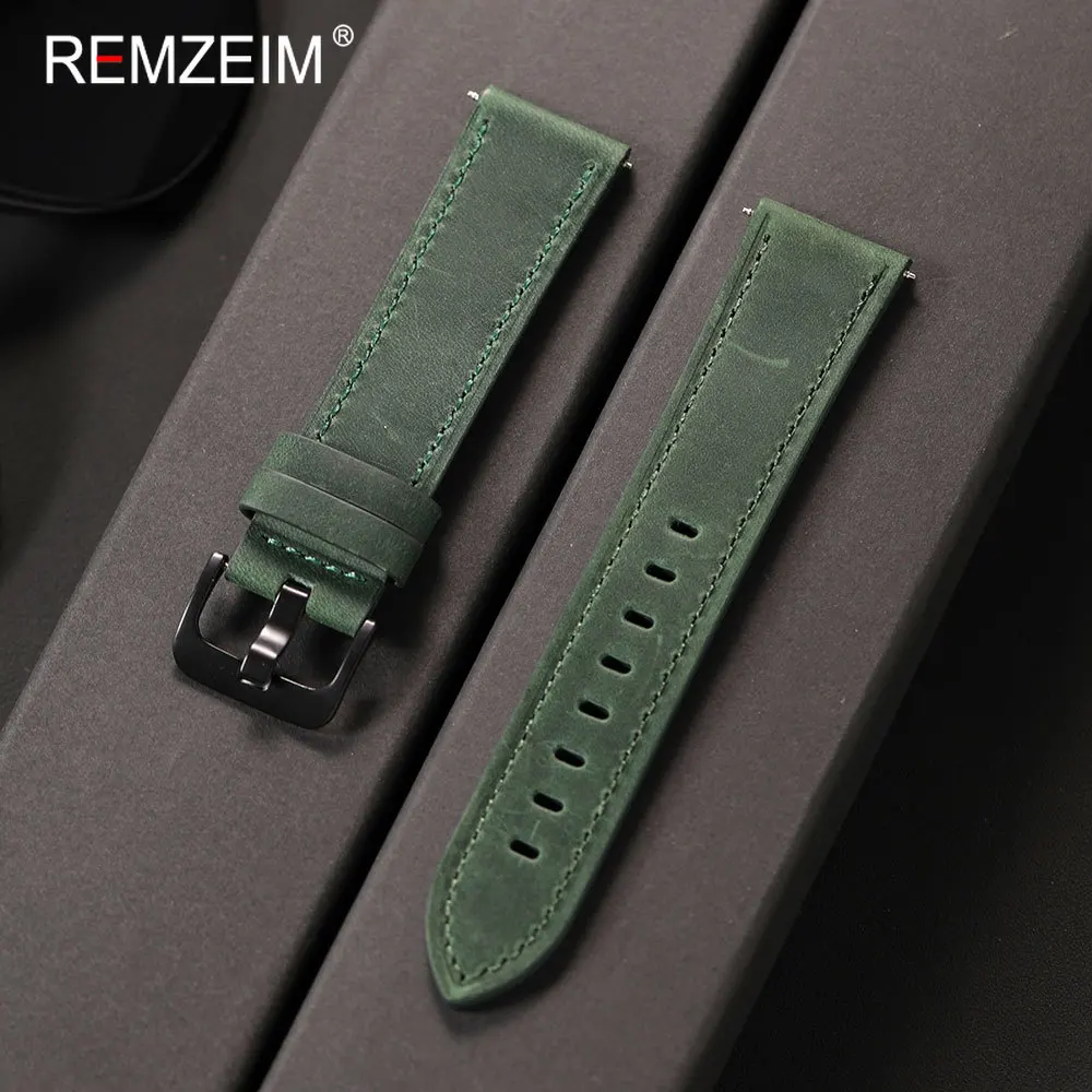 Luxury Matte Leather Watch Band with Black Buckle - Men's Replacement Strap