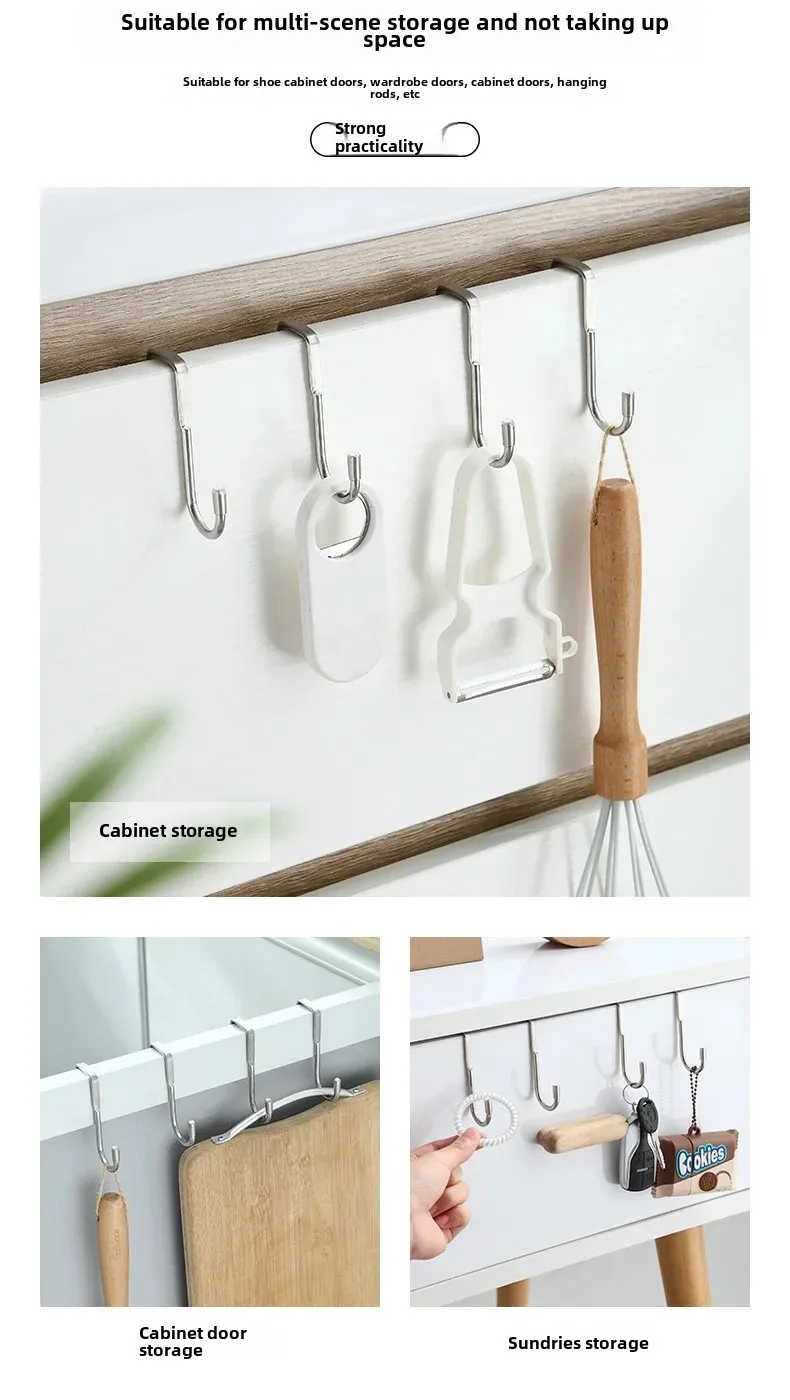 Description Picture 5 of itemstainless steel s-shaped Hook Behind the Kitchen Dormitory Door Clothes Hook Without Punching Hook Coat Hook Cabinet Door Hoo...