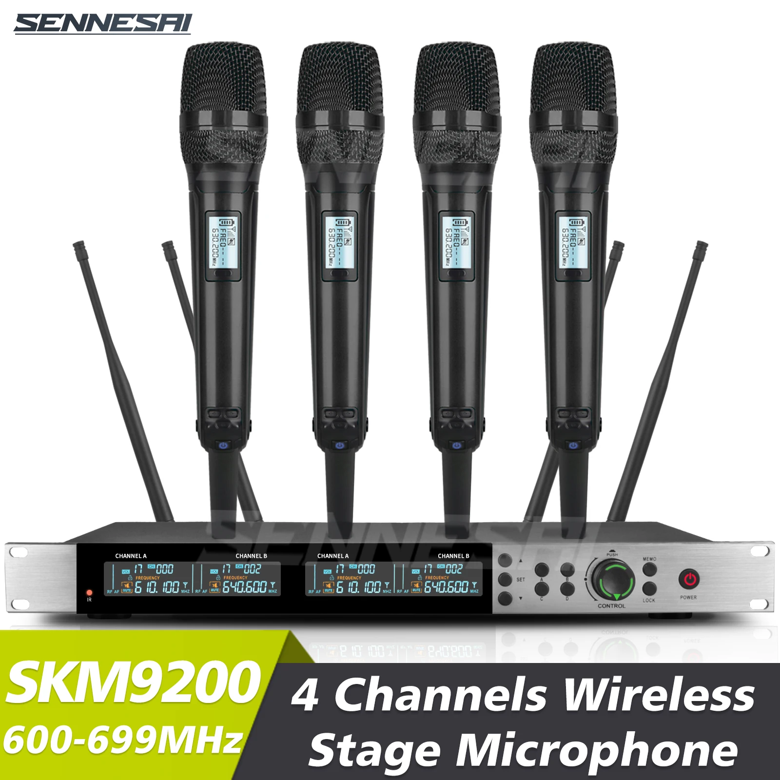 Беспроводной микрофон SKM9200/9000 (полностью металлический), 4 канала, профессиональный УВЧ микрофон, Динамический Ручной микрофон для караоке, церковной сцены