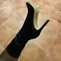 Women 7.5cm 10cm High Heels Silk Sock Boots Green Low Heels Short Ankle Boots Lady Stripper Winter Pointed Toe Satin Sexy Shoes - Image 2