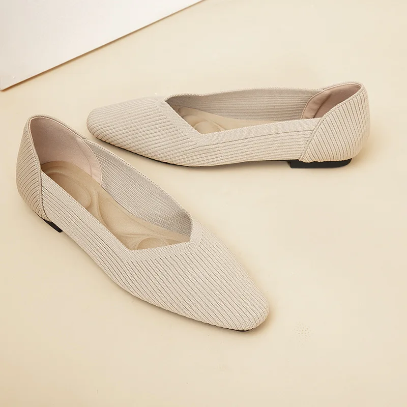 2024 Flat-bottomed Shoes Women Square Toe Single Shoes Comfortable Breathable Woven Shoes Woman Simple Solid Color Spring Summer