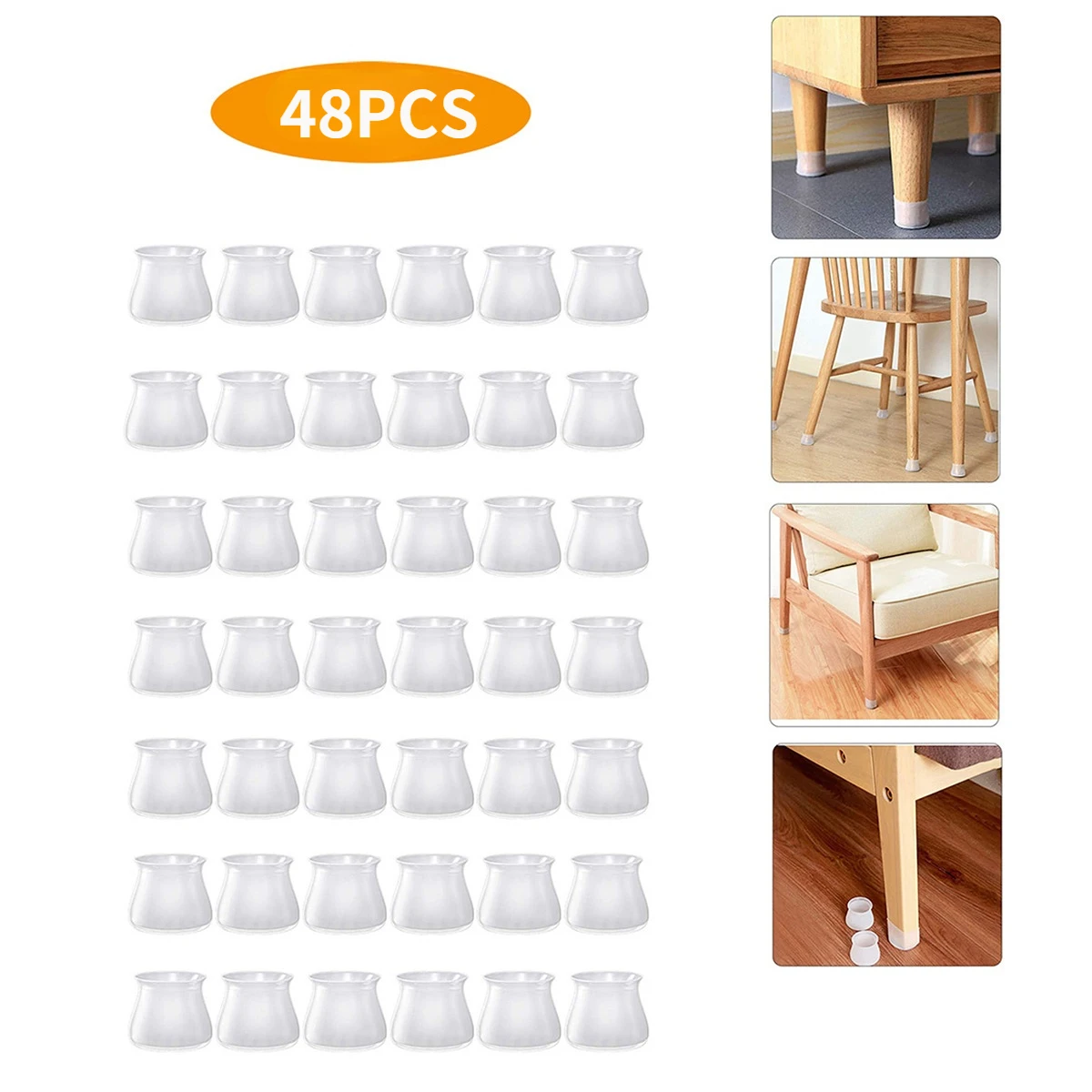 48pcs Round Silicone Chair Leg Protectors High Elastic Table Leg Covers for Free Moving Prevent Floor Scratches Table Legs