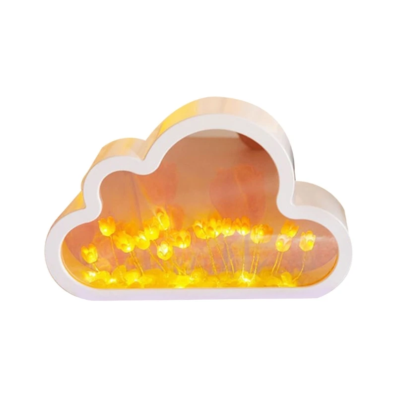 

M5TF Cloud Tulips Night Light Mirror Decors Beautifully Tulips Mirrors for Teen Girls