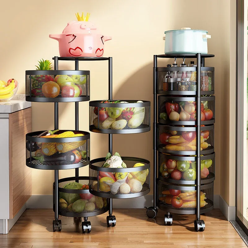 

Innovative Round Kitchen Rack Rotating Storage for Fruits Vegetables Portable Organizer Bedroom Living Room Use
